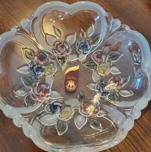 Vintage Walther Original Made In Germany, Floral Glass Bowl/basket With Handle